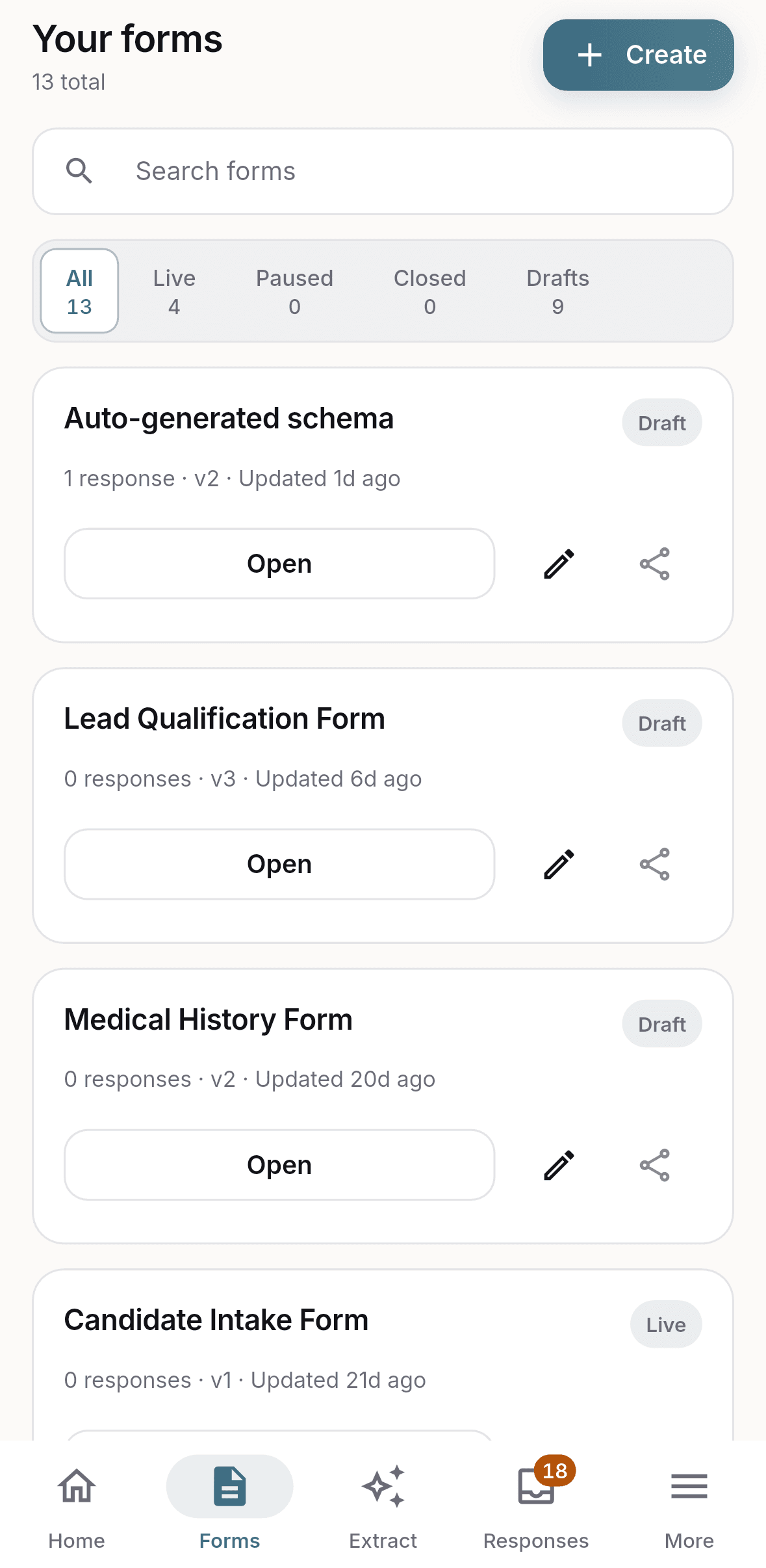 DodoForm Android forms list