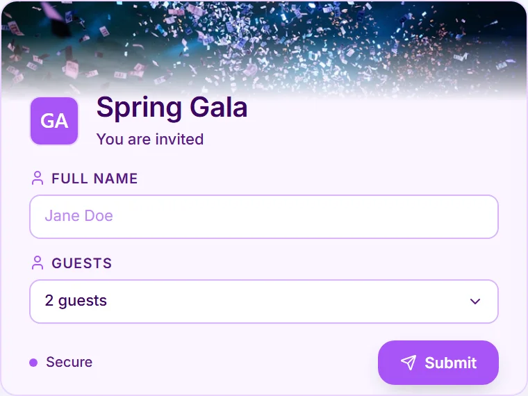 Preview of an event registration form